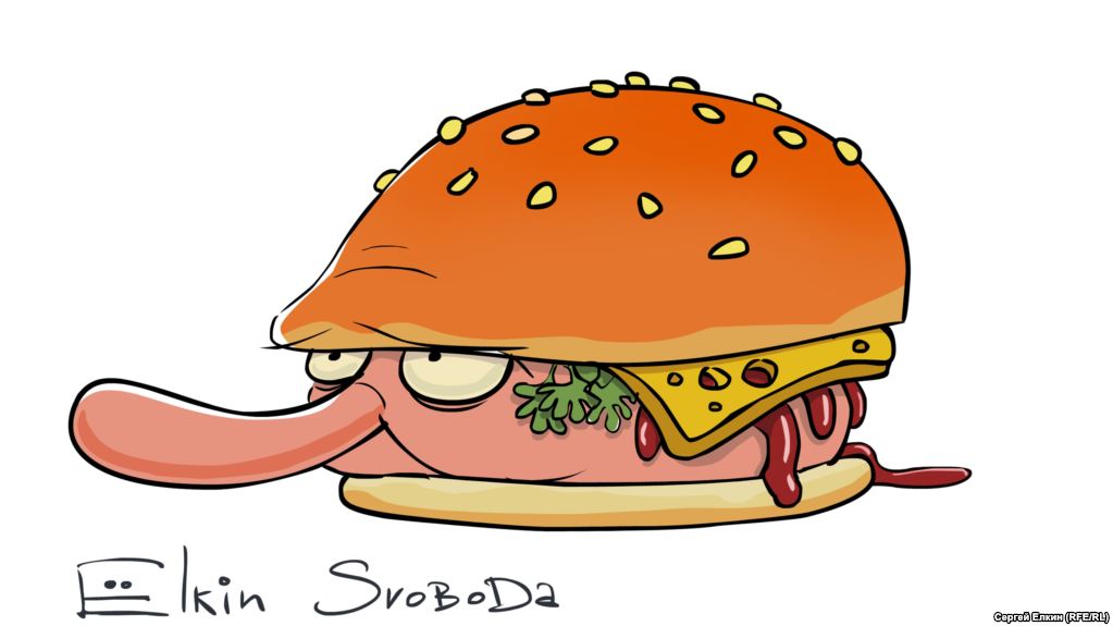 Cartoon comment to the burger story by Sergey Elkin for RFE/RL 