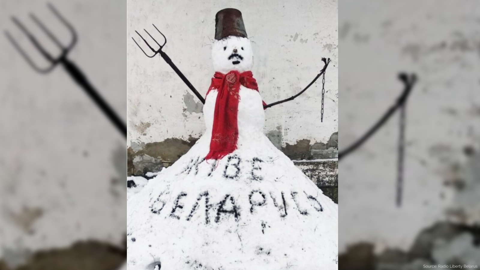Crack down on protests in Belarus, white-red-white flag on a snowman